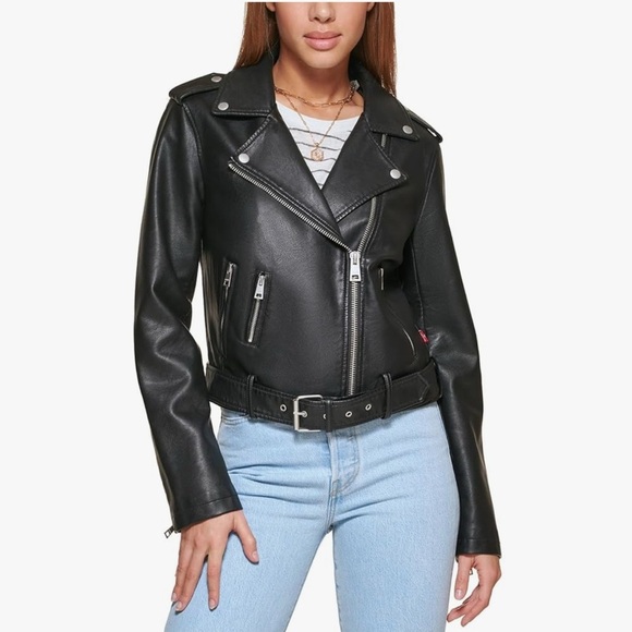 Levi's Women's Belted Faux Leather Moto Jacket Black Size Small - Picture 1 of 9